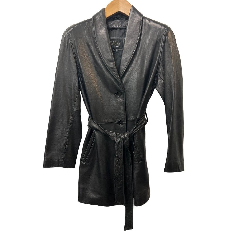 Wilson’s Leather Pelle Studio Genuine Leather Coat Parka Belted Jacket